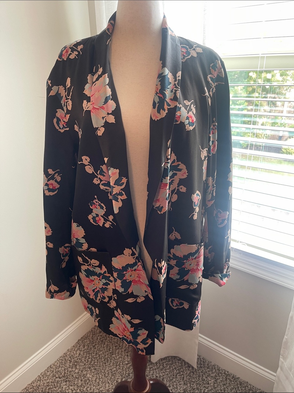 Anthropologie Black Blazer with Pink and Teal Floral Print